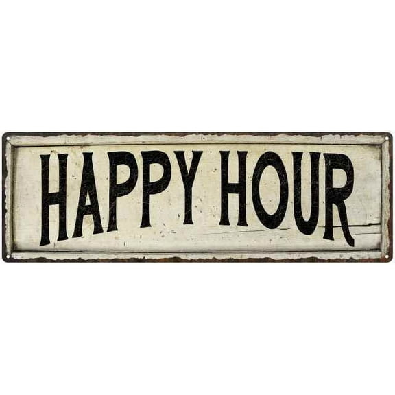 HAPPY HOUR Farmhouse Style Wood Look Sign Gift 8x24 Metal Decor 108240028190