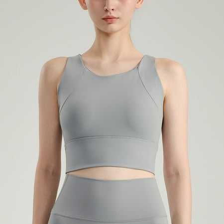 Sports bra Women Fitness Yoga Gym Top Solid Color Breathable Nylon Underwear High Support Crop Top Quick Dry Sportswear (GRAY XL)