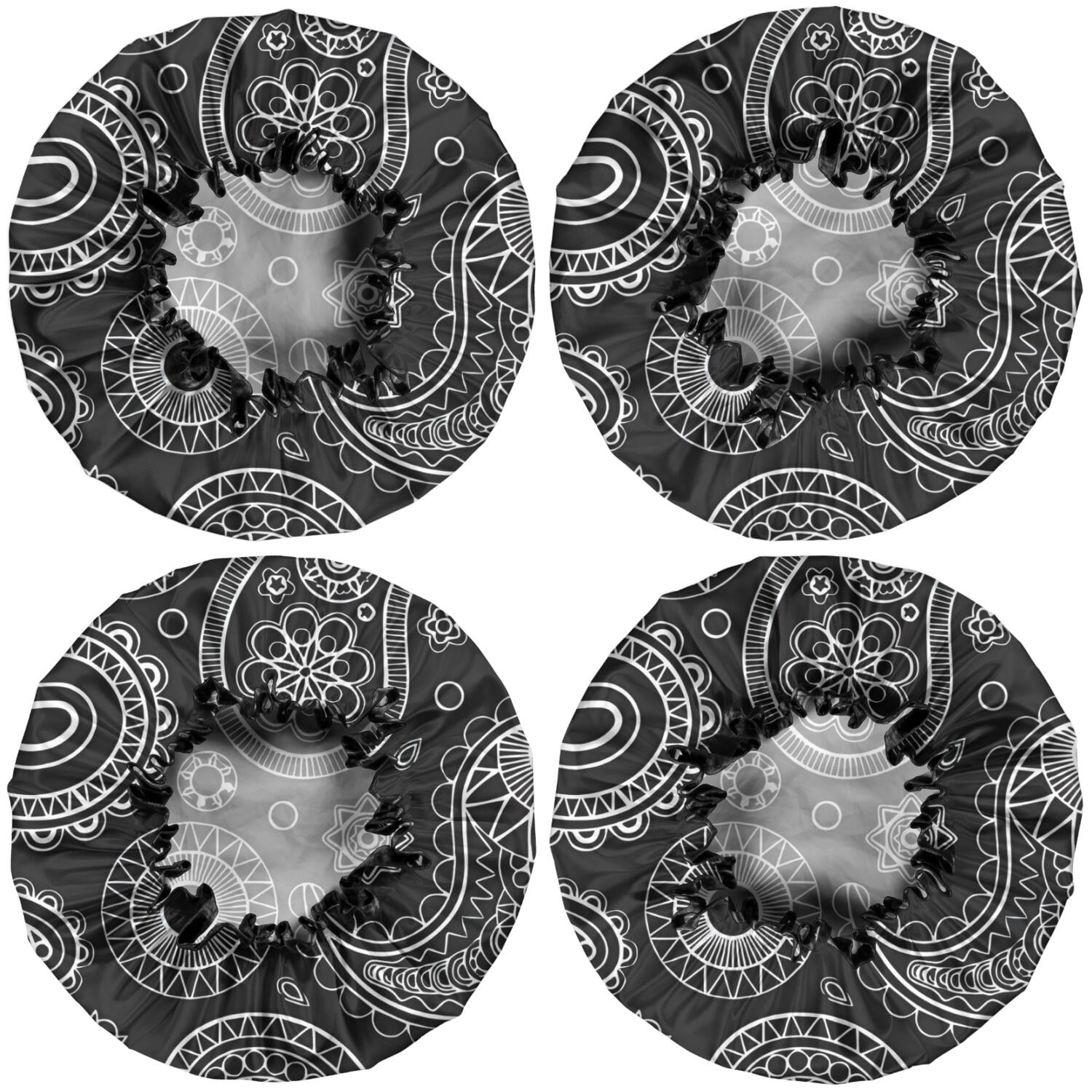 Shower Caps,Black Paisley Pattern Waterproof Shower Cap for Women 4 Pieces,Double Reusable Hair Cover for Shower PEVA Elastic Stretch Hem