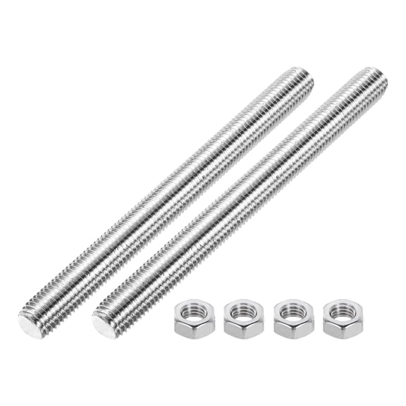 Uxcell Fully Threaded Rod M24 x 250 3mm Pitch 304 Stainless Steel With Screw Nuts 2Pcs