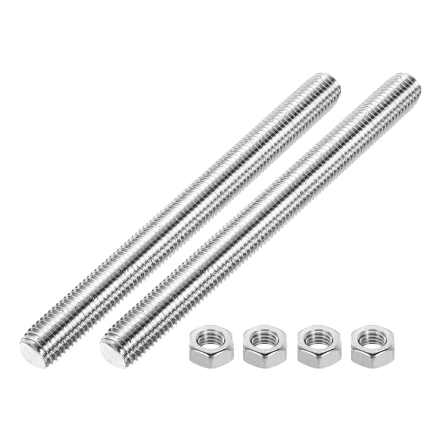 Uxcell Fully Threaded Rod M24 x 250 3mm Pitch 304 Stainless Steel With Screw Nuts 2Pcs