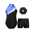 thumbnail image 2 of iiniim Girls Ballet Dance Outfits 3PCS Shiny Rhinestone Halter Neck Gymnastics Leotard with Athletic Shorts Set 6-14 Black&Royal Blue 10, 2 of 7