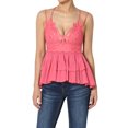 thumbnail image 1 of TheMogan Women's S~3X Cross Strap Smocked Back Crochet Lace Ruffle Peplum Cami Top, 1 of 7