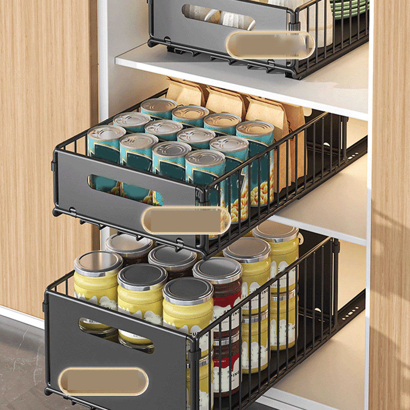 YAHHU 2PCS Pull Out Cabinet Organizer Metal Flexible Multifunctional Pull Out Spice Rack for Under Sink Kitchen Short Black (15.35 inches / 39 cm)