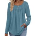 thumbnail image 2 of Long Sleeve Shirts for Women Fall Outfits Crew Neck Casual Tunic Tops Trendy Blouses Fashion Clothing Peacock Blue M, 2 of 6