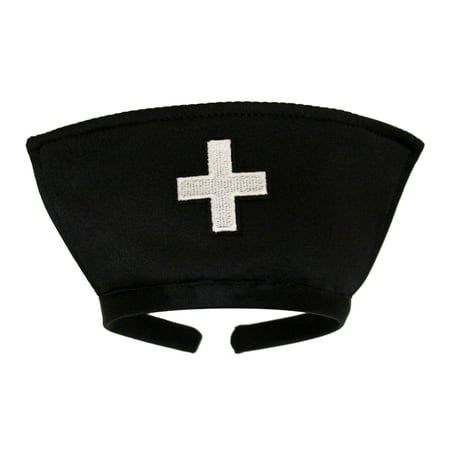 SeasonsTrading Black Nurse Hat Headband with White Cross Costume Dress Up