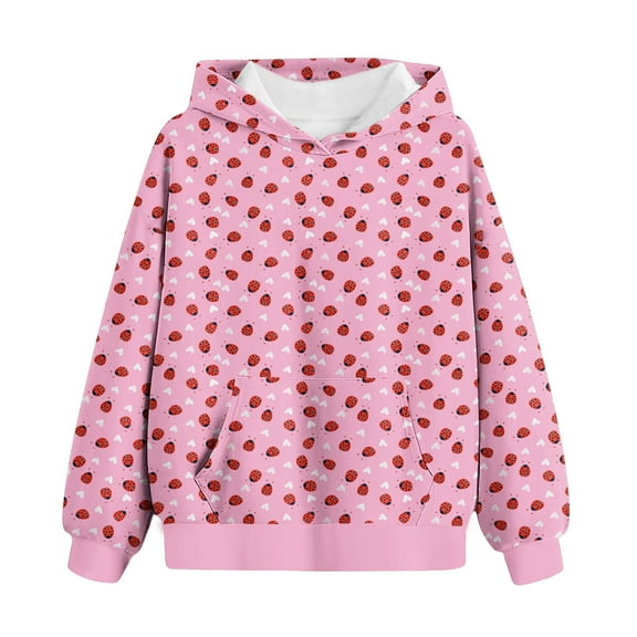 Odeerbi Kids Boys Girls Hoodies Printed Pullover Hooded Sweatshirts Children's Pattern Printed Round Neck Long Sleeve Hooded Sweatshirt Hot Pink