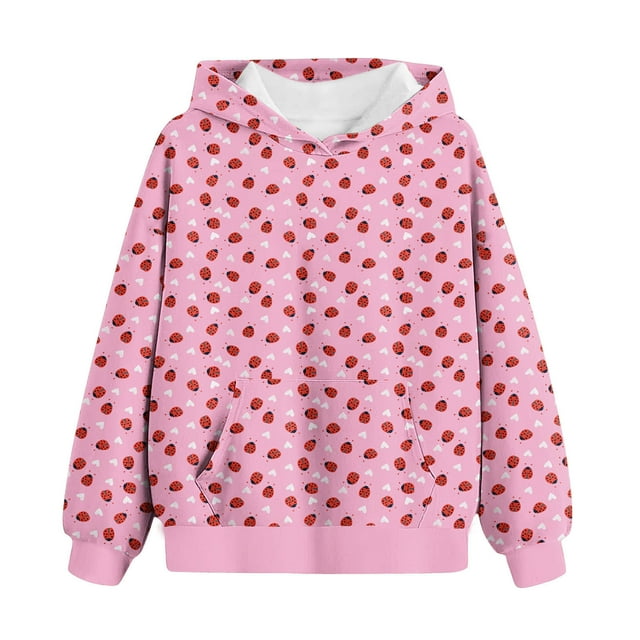 Sweat à Capuche Fraise pour Filles Manches Longues avec Poche Automne Hiver 4-14T (11 Ans, Rose)