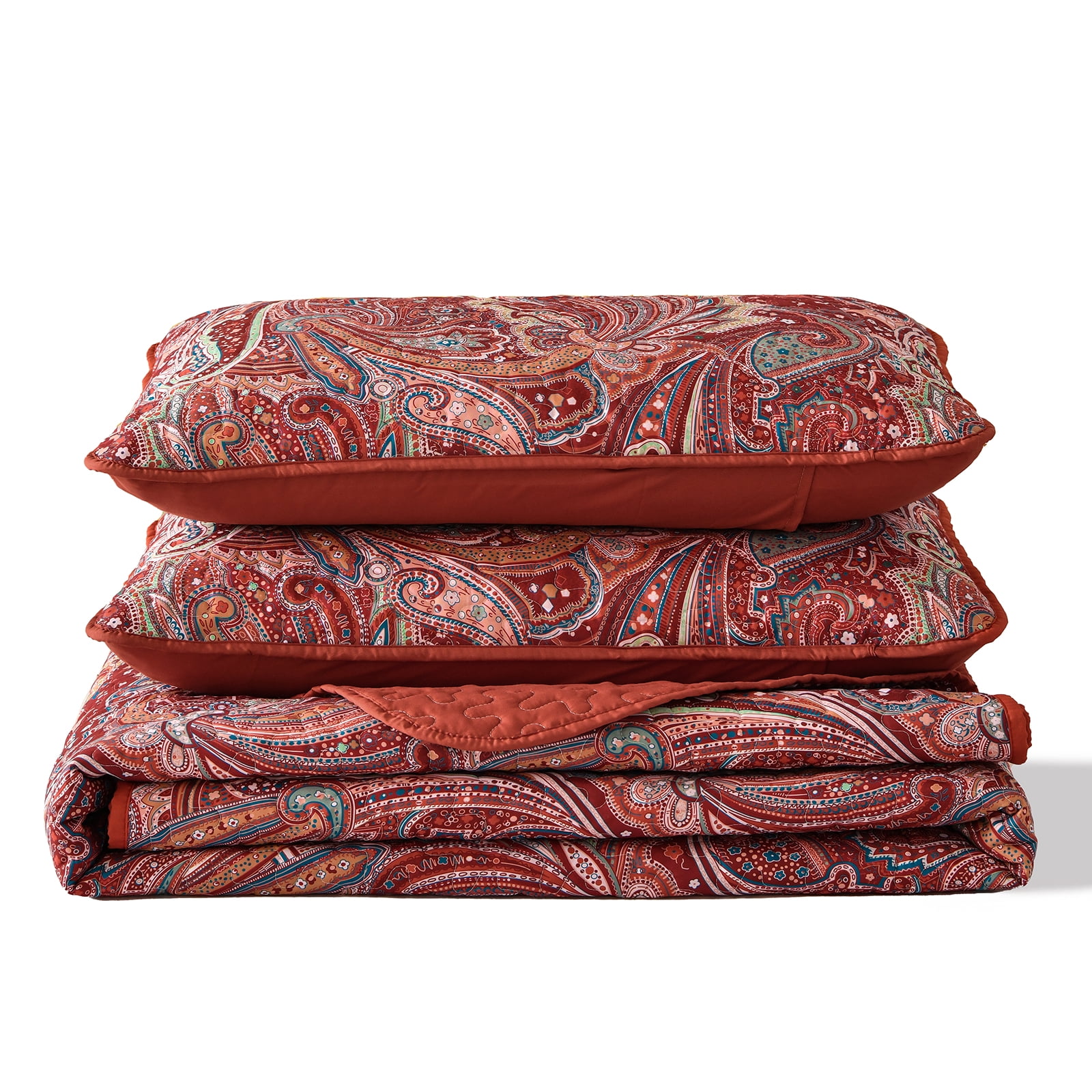 Dintszyayue Brick Red Paisley Quilt Set Queen Size,1Bedspreads and 2Pillowcases Adult Coverlets(90"x110")