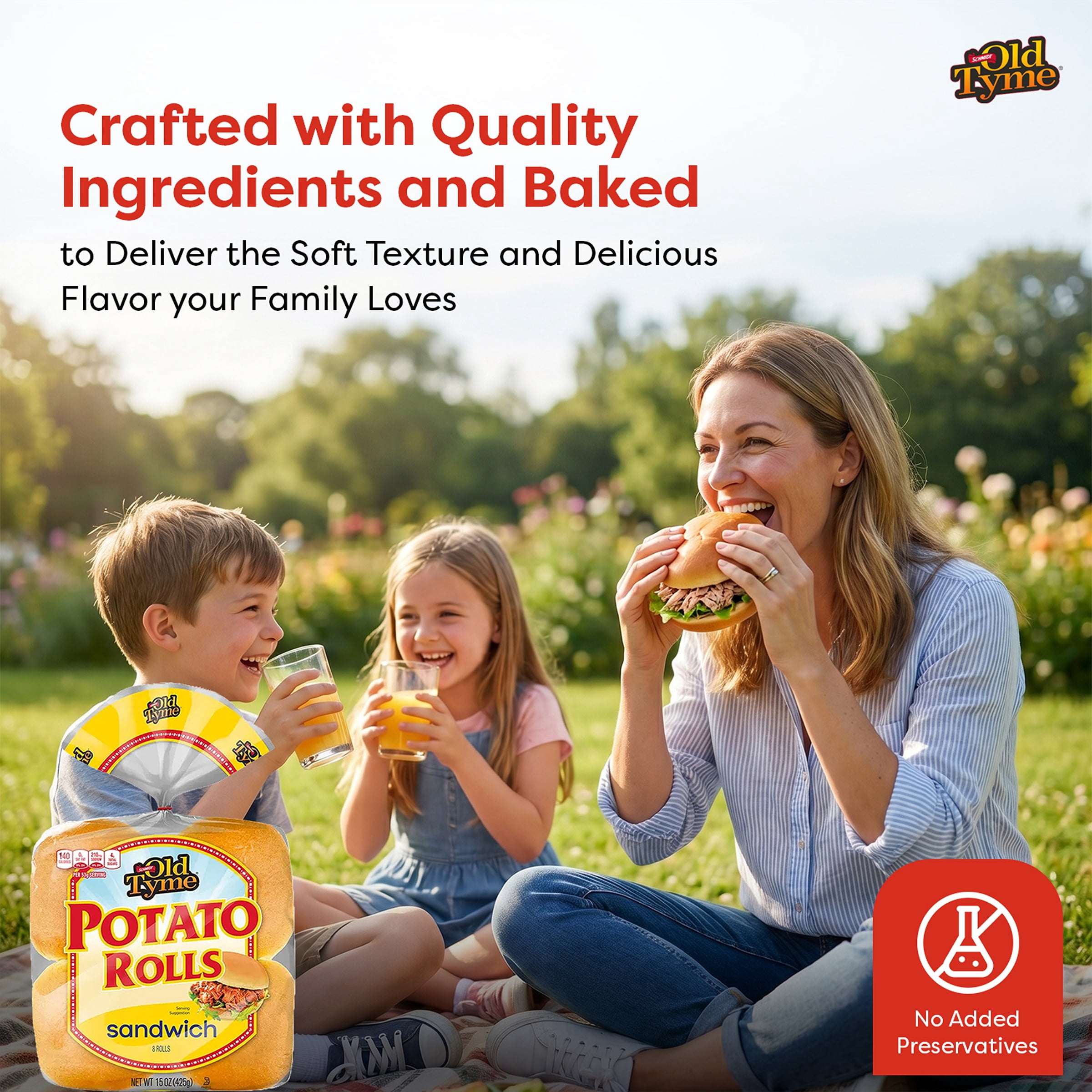 Schmidt Old Tyme Potato Sandwich Rolls, 8 Count, Soft & Fluffy Bread Rolls, 140 Calories per Serving, Perfect for Sandwiches, Light Brown