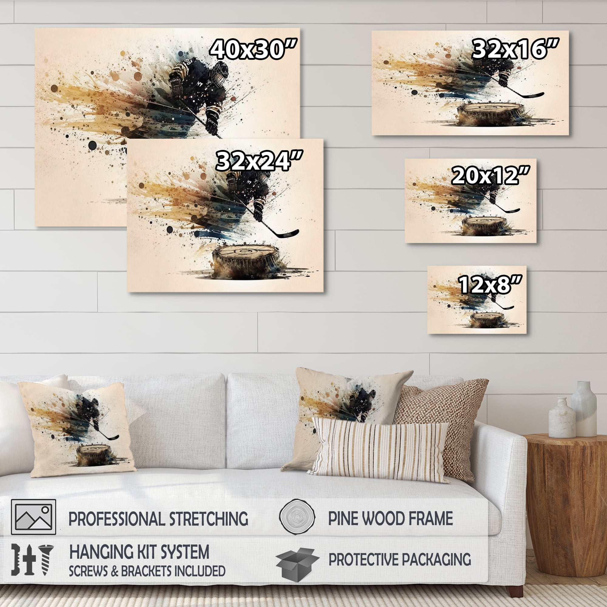 Designart Hockey Player Hitting Puck Canvas Wall Art