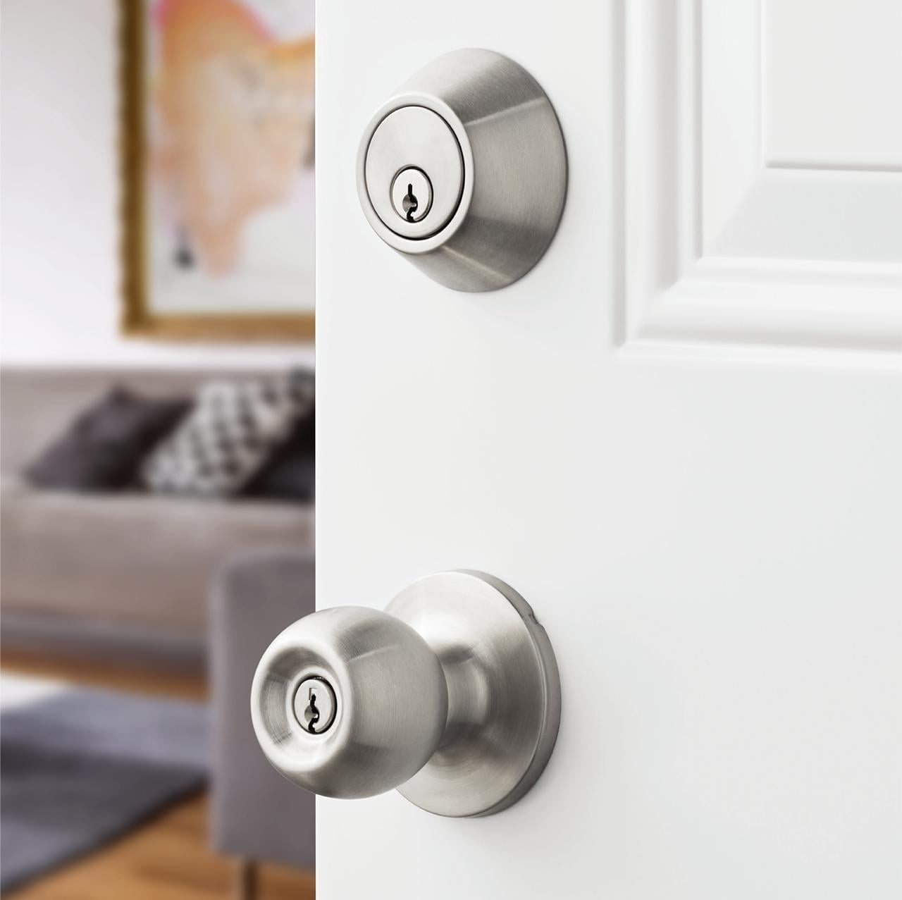 Hyper Tough Keyed Entry Ball Doorknob Lock and Single Cylinder Deadbolt Stainless Steel Finish Combo Pack