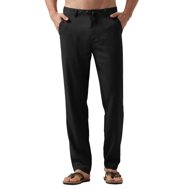 Vestido casual de lino Pants Willit para hombre, con cordón, 31 de ancho x 30 de largo, color negro