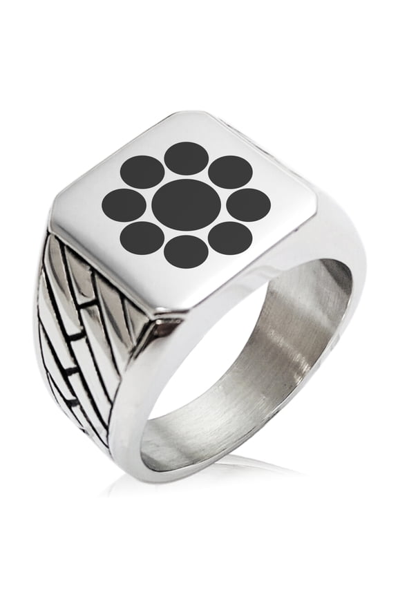 Stainless Steel Chiba Samurai Crest Geometric Pattern Biker Style Polished Ring