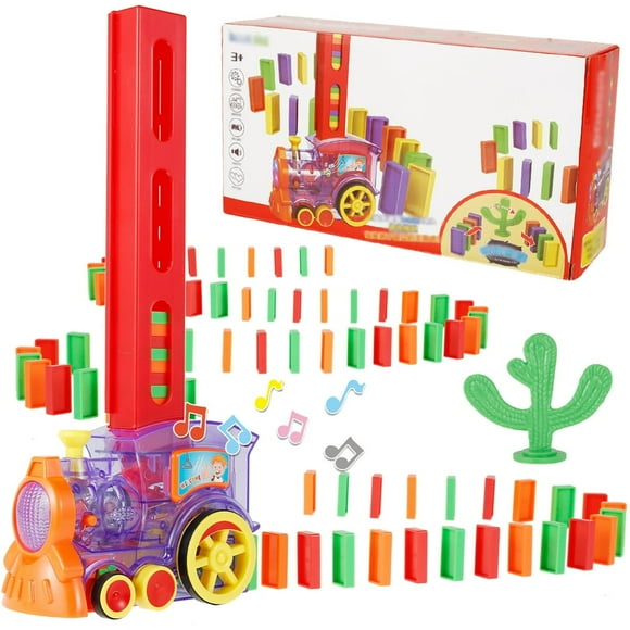 Electric Domino Train Set for 3+ Years Old Kids Parent-children Interactive Tracking Set w/60pcs Domino Pieces Automatic Educative Domino Brick Laying Train Toy for Christmas Gift