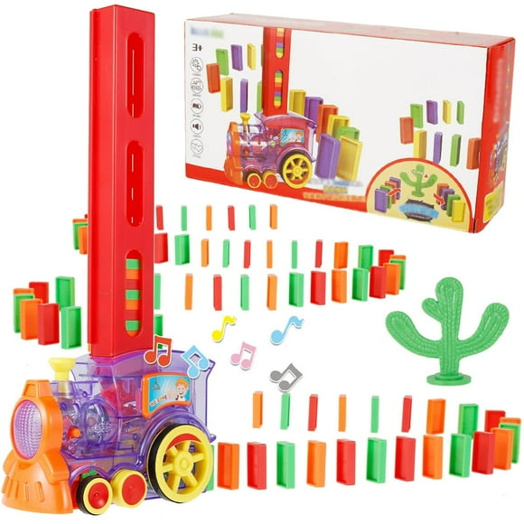 MesaSe Domino Train Toy Set Automatic Domino Laying Train Electric Stacking Toys With Sound Stackers Game Creative Gifts For 3+ Years Old Kids