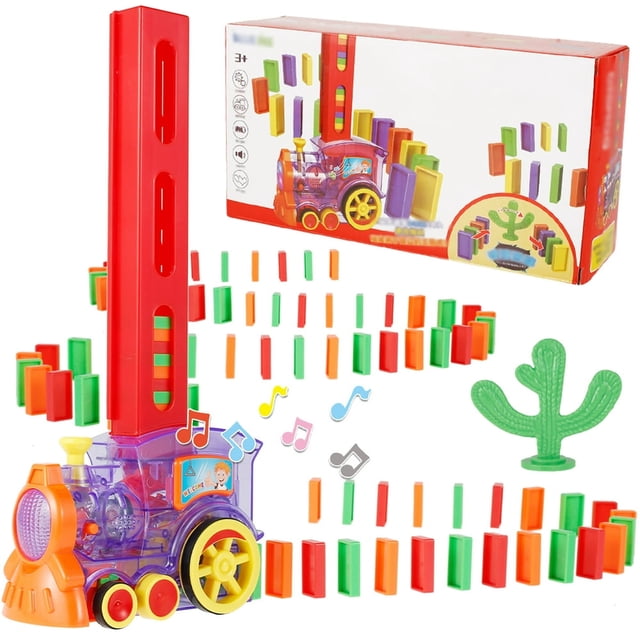 Electric Domino Train Set For 3+ Years Old Kids Parent-Children Interactive Tracking Set W/60Pcs Domino Pieces Automatic Educative Domino Brick Laying Train Toy