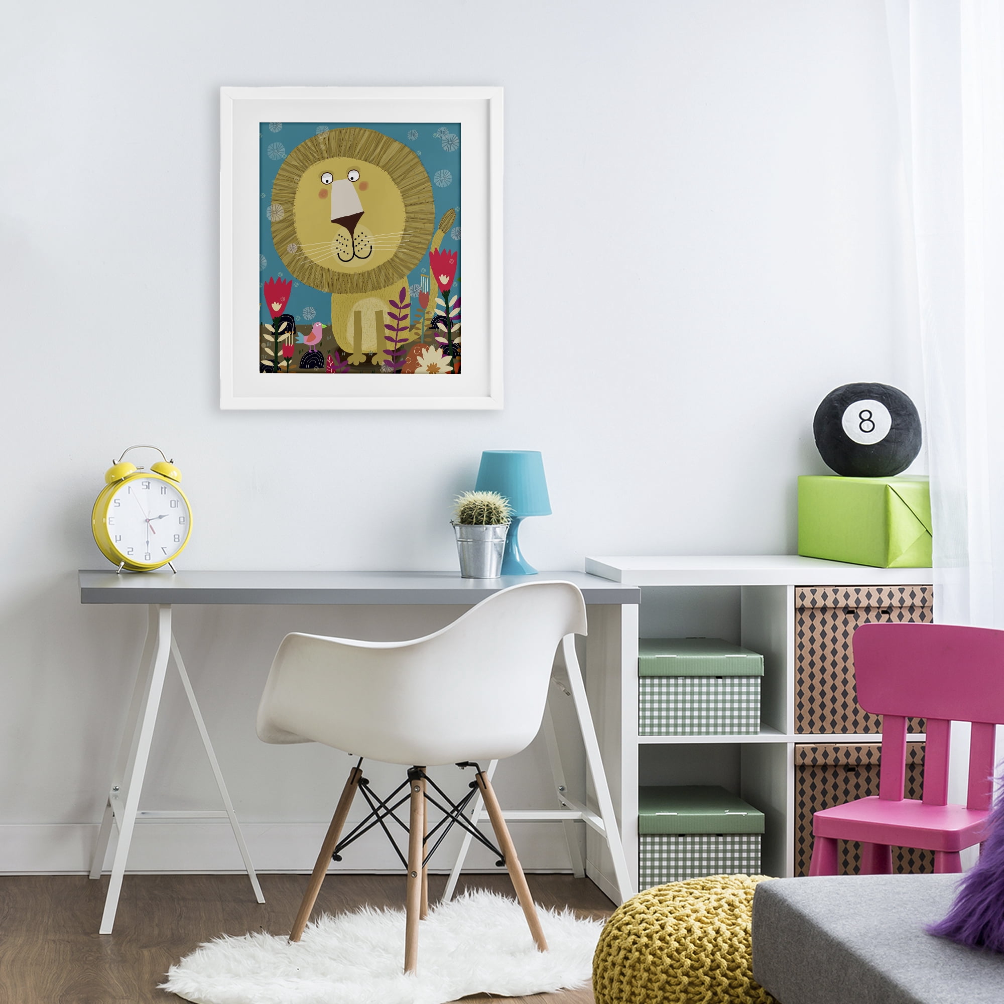 Stupell Industries Boho Lion & Flowers White Framed Print Under Glass, design by Carla Daly