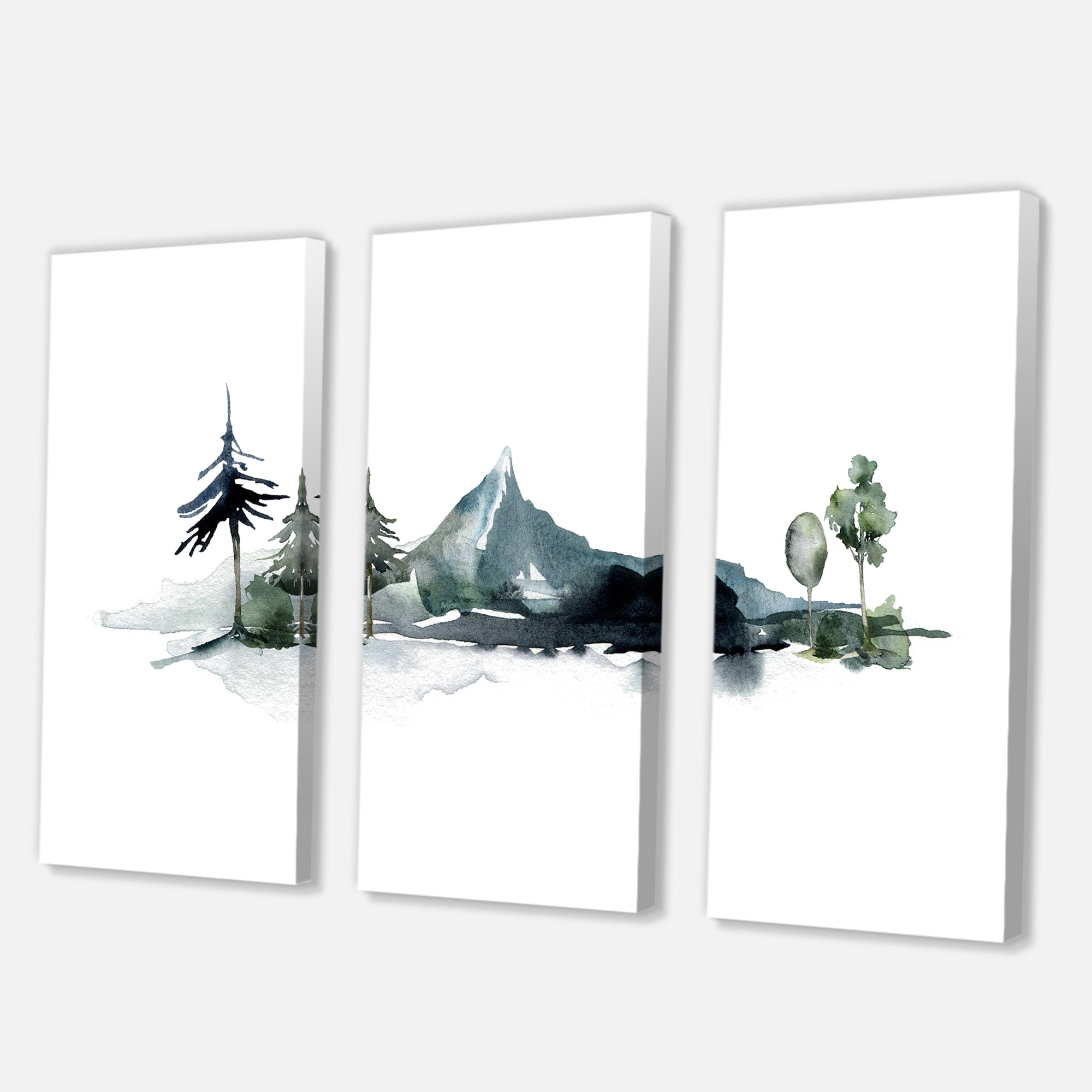 Designart ' Minimalistic Fir Forest and Winter Mountains II ' Modern Canvas Wall Art Print