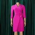 thumbnail image 3 of WXLWZYWL Winter Dresses for Women Women'S Casual Slim Pleated Belted Three-Quarter-Sleeve V-Neck Color Dress Hot Pink, 3 of 5