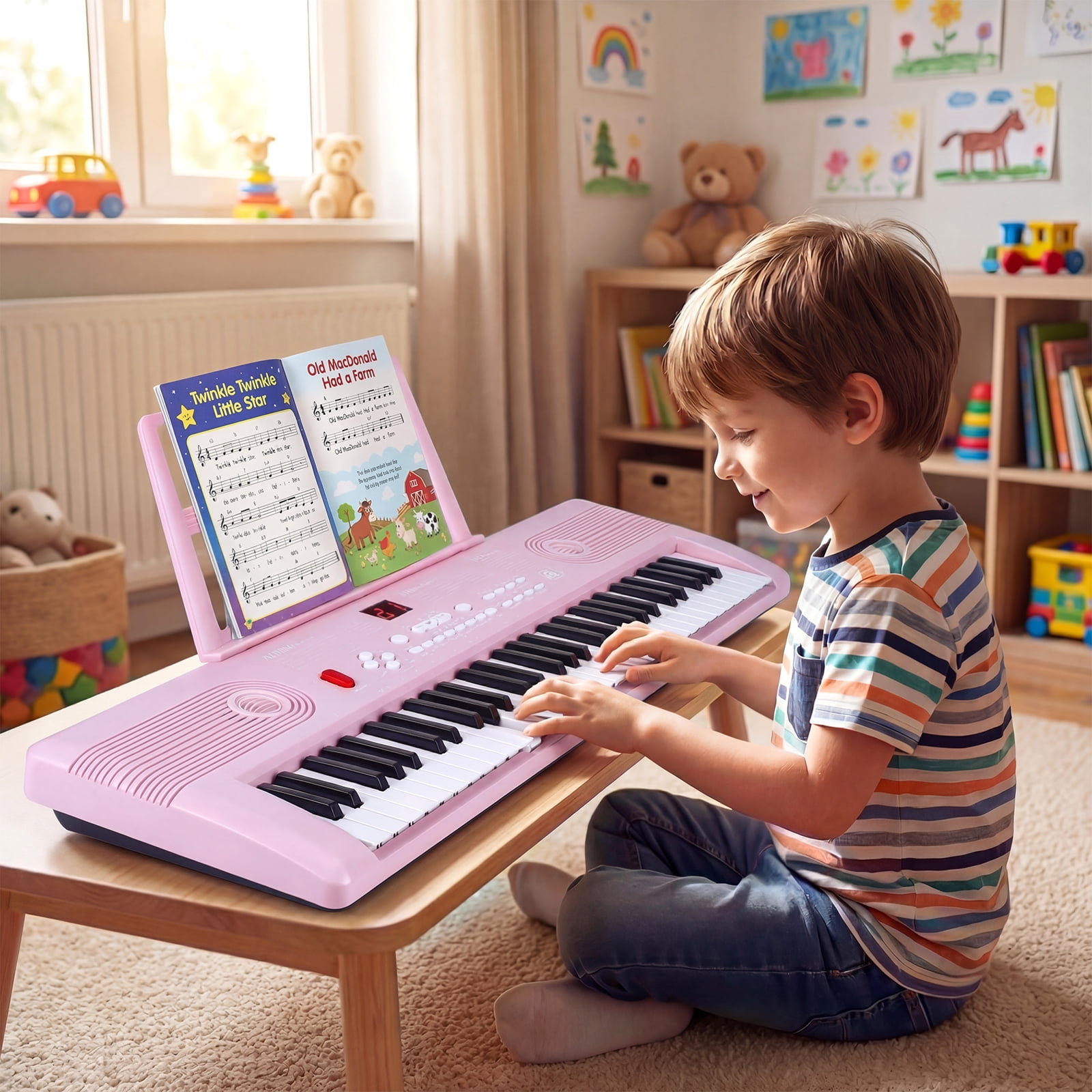Costway 61Key Keyboard Piano for Beginners,Electric Portable Digital Piano with Music Stand Pink