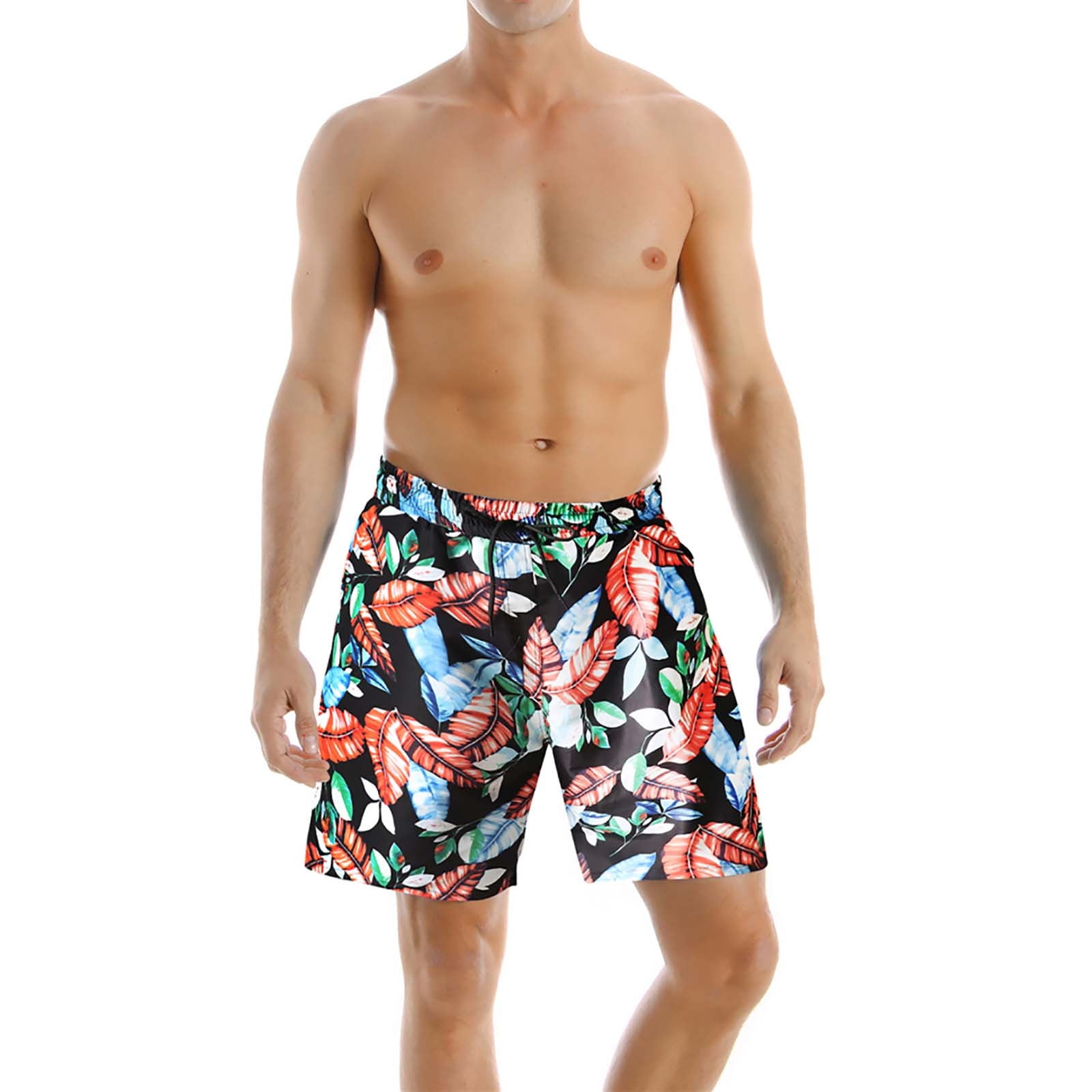 Mens Summer Swim Trunks Quick Dry Floral Print Swim Shorts Funny Beach
