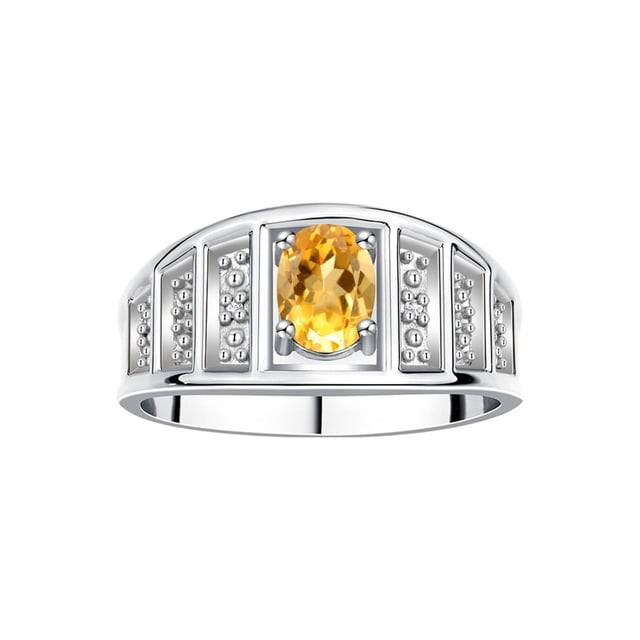 RYLOS Rings for Women Sterling Silver Ring Classic Style 7X5MM Oval Gemstone & Diamond Ring November Citrine Jewelry Size 10