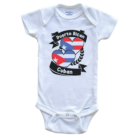 Puerto Rican Cuban Heart Flags Puerto Rico Cuba Baby Bodysuit, 0-3 months white