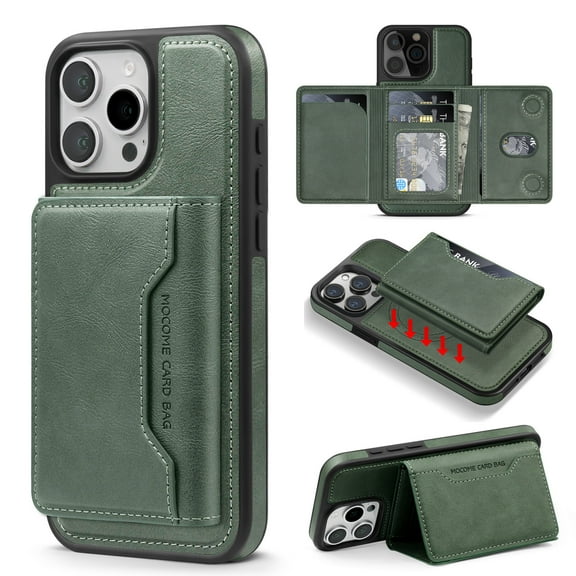 2-in-1 for iPhone 13 Pro Max Detachable Wallet Case with Card Holder for Women Men, Magnetic Compatible with Mag-Safe PU Leather Flip Credit Card Slots Purse Cover for iPhone 13 Pro Max, Green