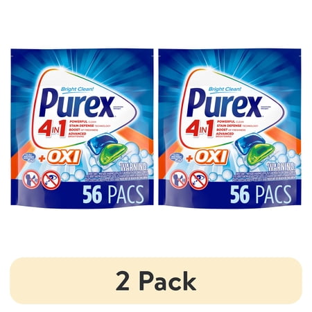 (2 pack) Purex 4-in-1 + OXI Laundry Detergent Pacs, Fresh Morning Burst, 56 Count
