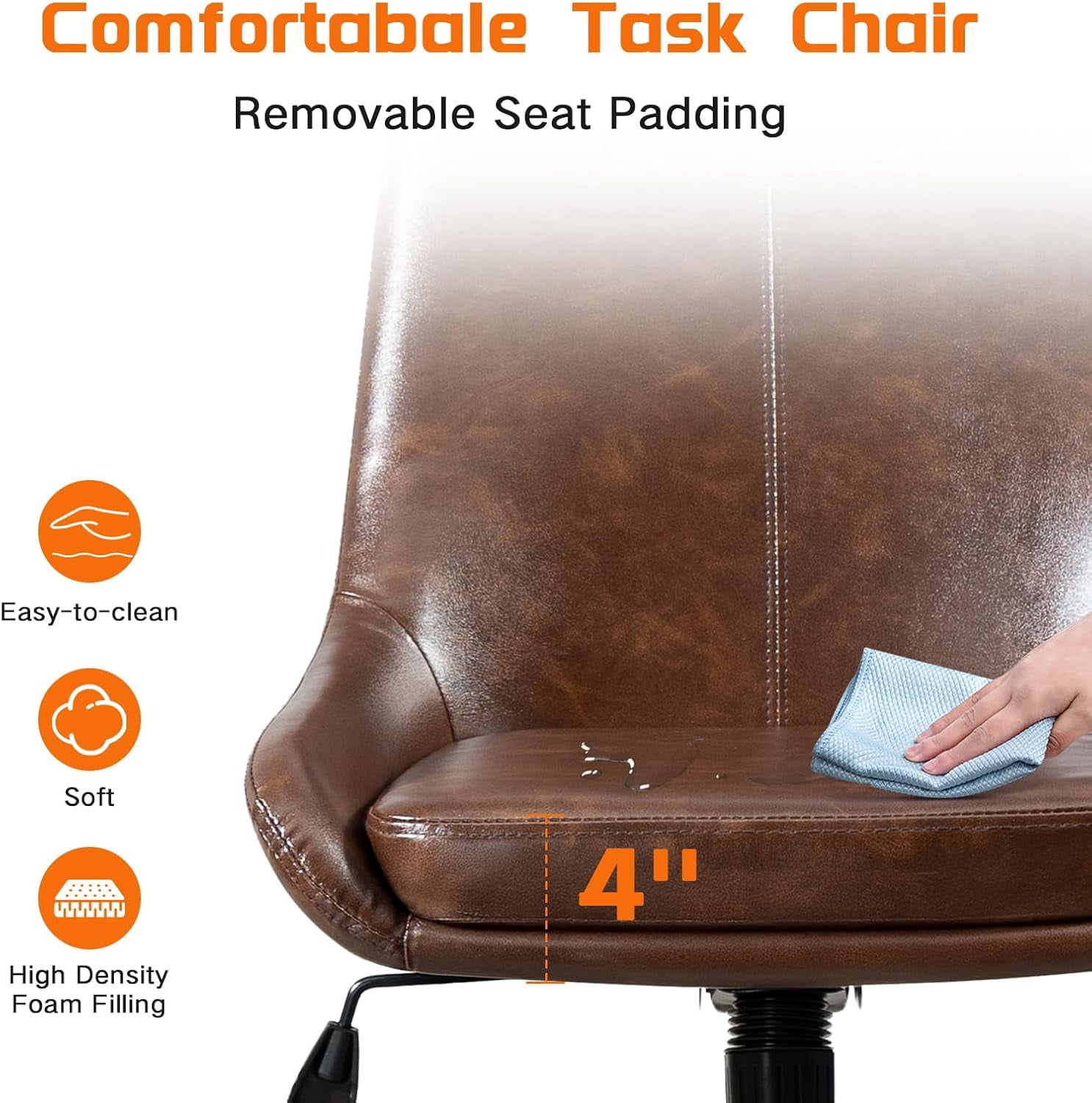 Faux Leather Home Office Chair，Comfortable Armless Task Chair Swivel Rolling Adjustable Height Home Office