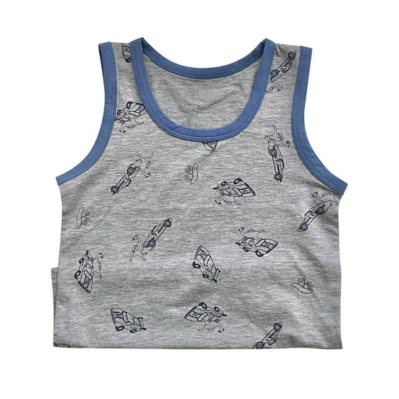 Cethrio Kids Boys Cotton Tank Tops, Breathable Sleeveless Printed Crewneck Summer Undershirts Gray Size 1-2T