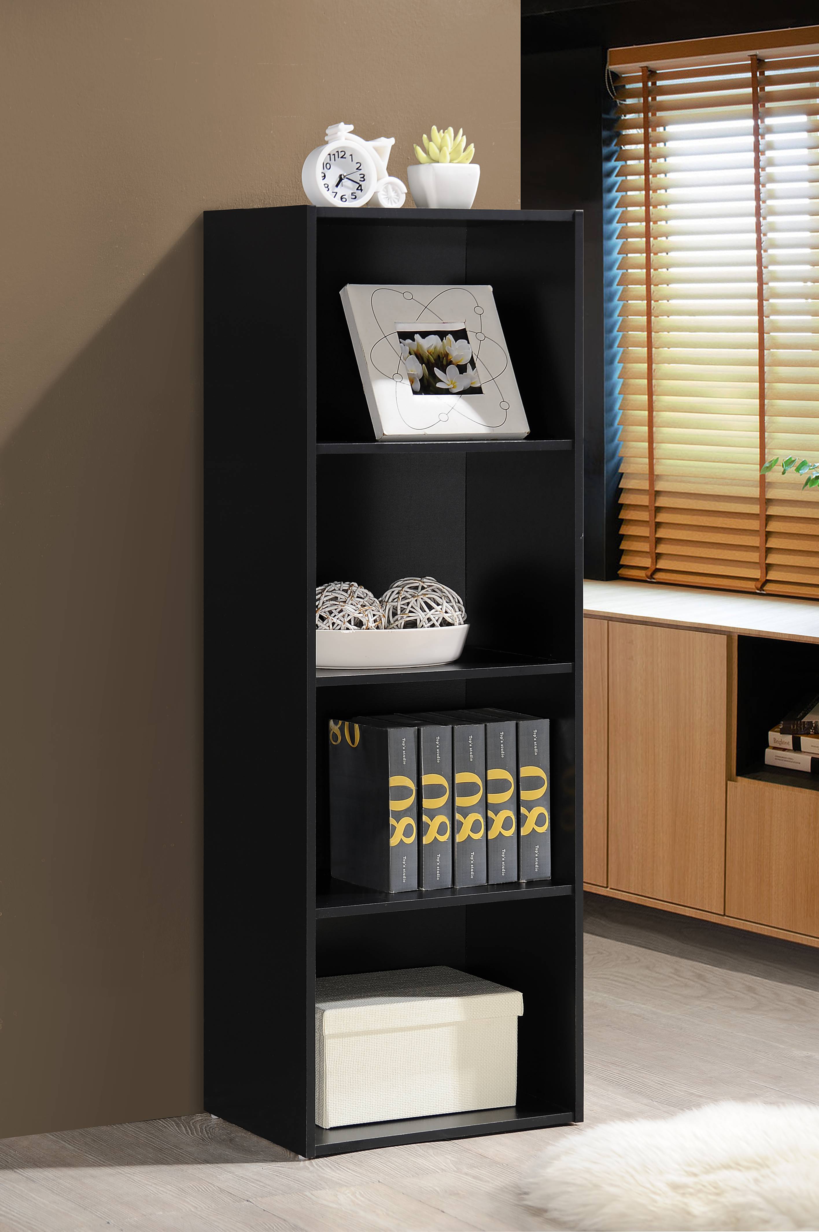 Hodedah 4-Shelf Wood Bookcase, Black - image 2 of 5