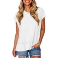 thumbnail image 2 of Plebaso Women's Casual Summer Tops Cap Sleeve T Shirts Crew Neck Loose Side Split Tee Womens Clothes, 2 of 7