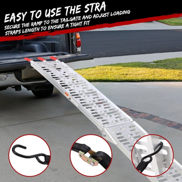 AKDSteel Motorcycle Ramps, 750 Lbs Folding Loading Ramps For Pickup Truck Beds And Trailers, 89" x 11" With Load Straps For Dirt Bikes, Lawn Mowers, And Utvs