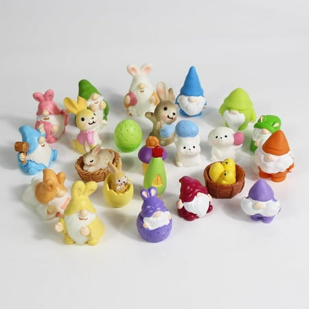 24 Pcs Easter Resin Figures, Rabbit Figurines Easter Bunny Rabbit Gnomes Figures to Hide Tiny Resin Animal Miniatures for Garden Outdoor Cake Topper Dollhouse Decor
