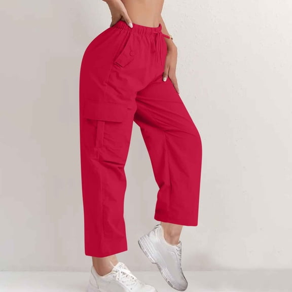 BLCHUNen Cargo Pants for Women Casual Lightweight Drawstring Elastic Waist Loose Leisure Sports Workout Pants with Pockets