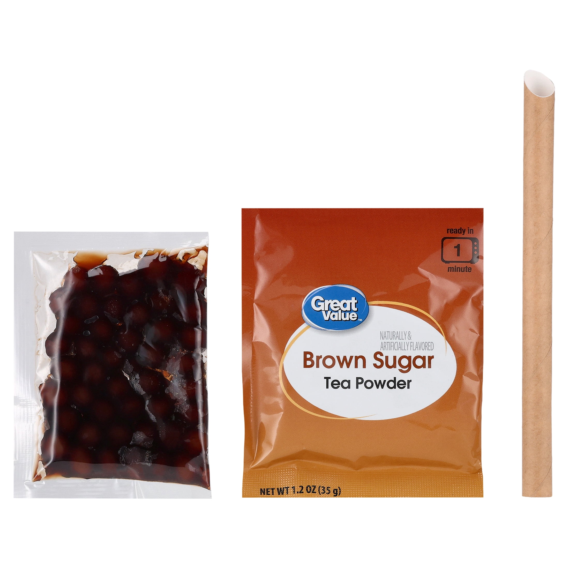 Great Value Instant Boba Tea Kits, Brown Sugar, 3 Count