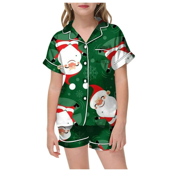 LUOGENLI Christmas Pajamas Shorts Set Kids Pajamas for Children Shirt and Pant Matching Set Fashion Sleepwear Set with Pockets for Christmas Green Size 10-11 Years