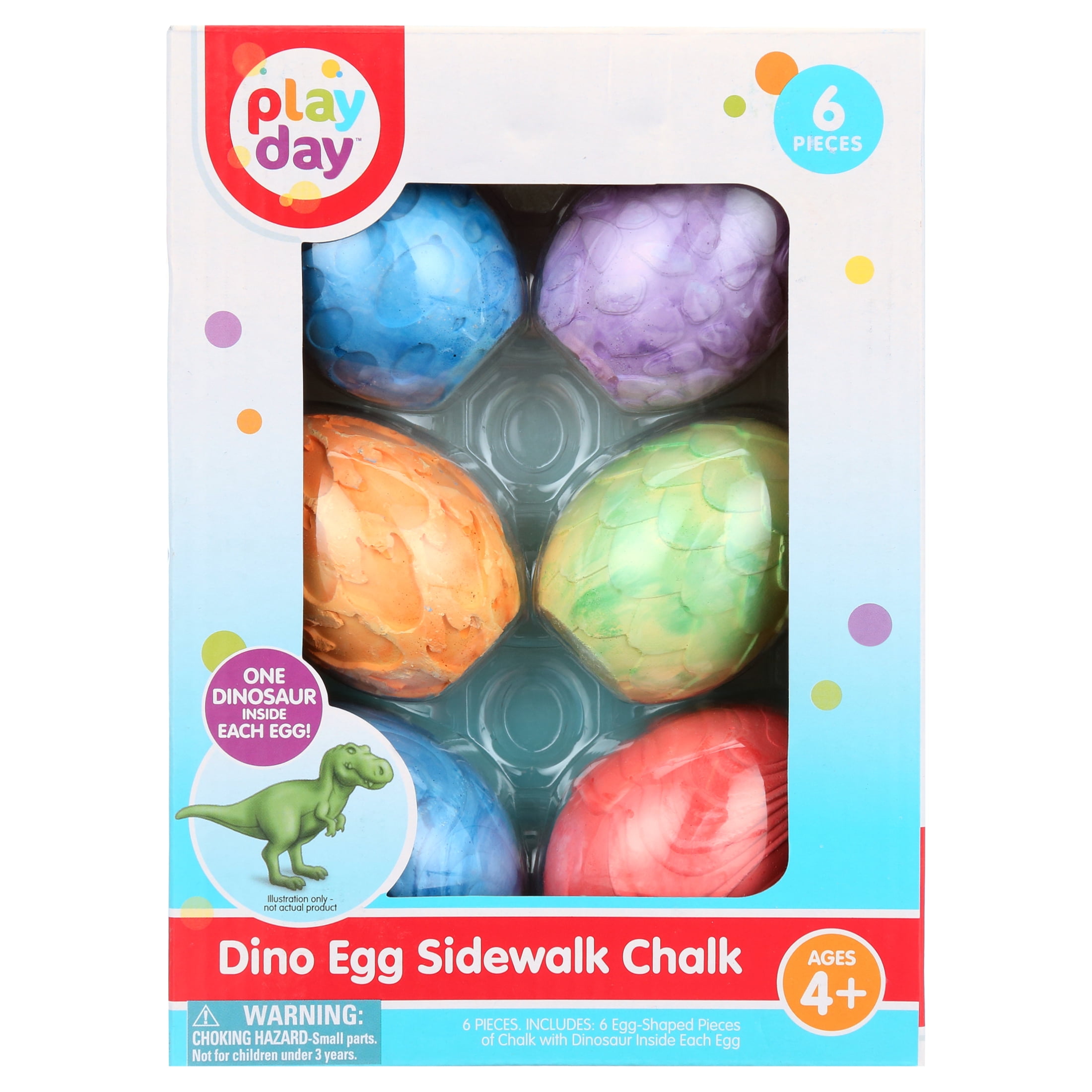 Play Day 6CT Dino Egg Sidewalk Chalk, 6 Pieces