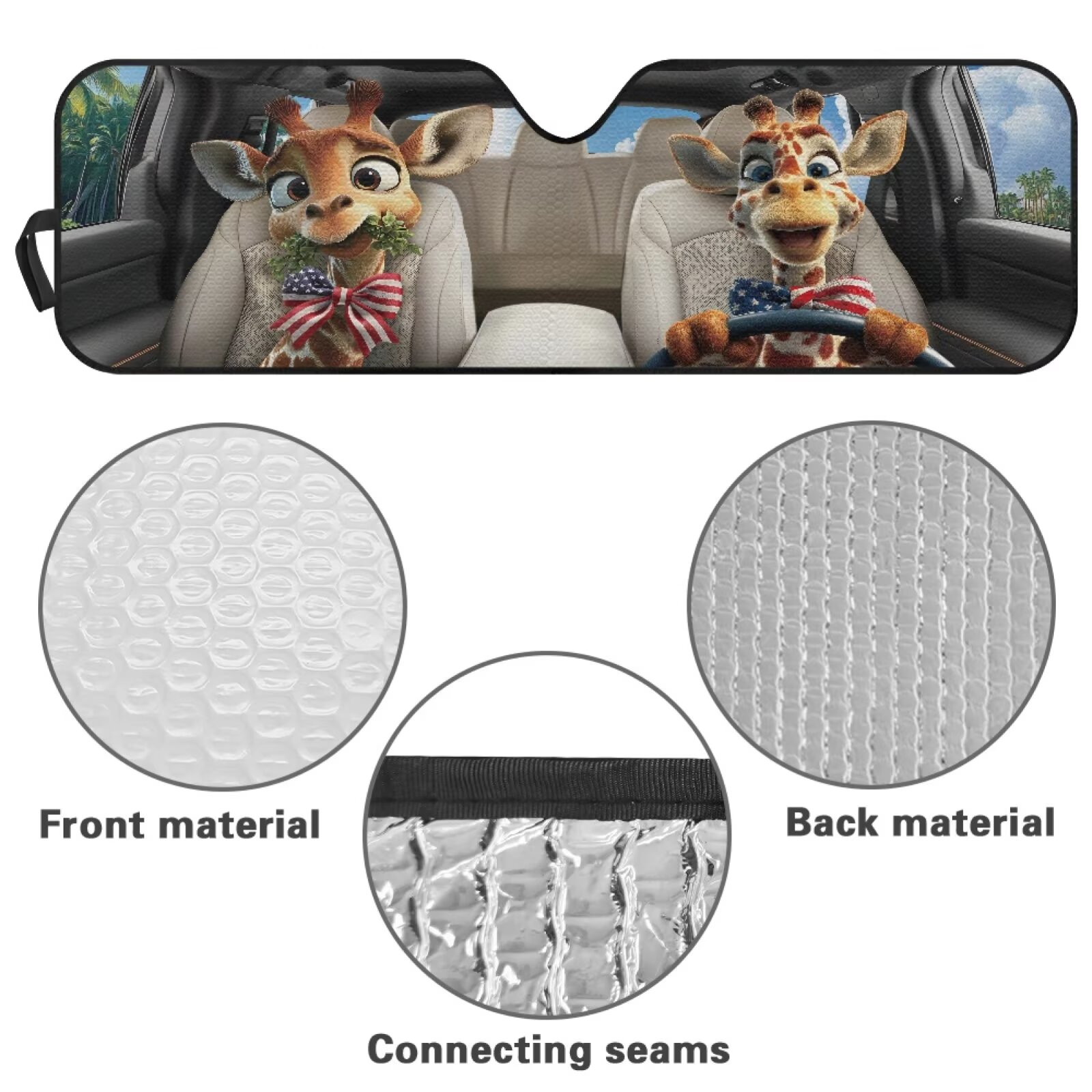 Uorisanigo Windshield Sunshade Sun Shade American Flag Giraffe Driving Heat Shield Compatible with Jeep Wrangler JK JKU JL JLU1997-2024, Sun Visor Mat Protection for Car Interior