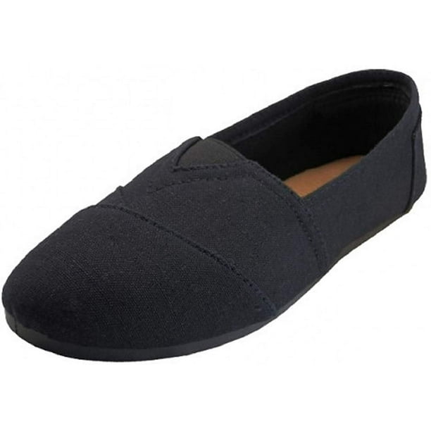 ladies black canvas slip on shoes
