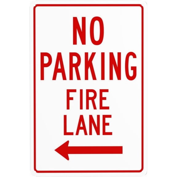 Left Side No Parking Fire Lane Metal Warning Signs, Cautions Security Tin Sign, Safety Posted Signs for Street Business Wall Decor 8 x 12 Inch