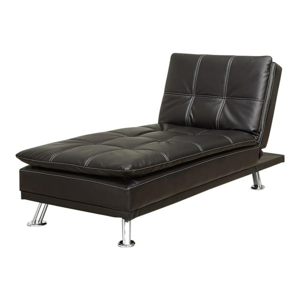 Furniture of America Halston Tufted Faux Leather Chaise Lounge in Black