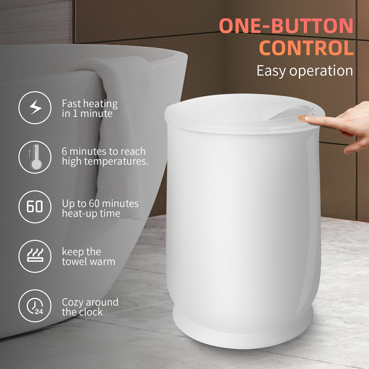 Bucket Towel Warmer Large Capacity, Quick Heating Fits Up to 2 Oversized Towels, Bathrobes, Blankets, PJs and More