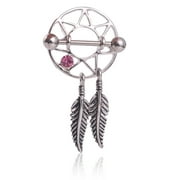 Dreamcatcher Shape Rhinestone Nipple Ring Anti allergy Piercing Body Jewelry(Pink)