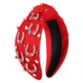 thumbnail image 1 of Mokkia Diadema de herradura con cuentas de cristal y diamantes de imitación para mujer, accesorio para el pelo Derby con nudo superior rojo, 1 of 5
