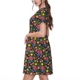 thumbnail image 2 of Salouo Mexican Folk Art Floral for Women's Short Sleeve Summer Dress, Pleated Loose Swing Knee Length Dresses with Pockets, 2 of 6
