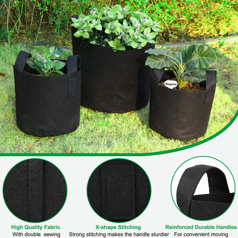 JERIA 12-Pack 5 Gallon, Vegetable/Flower/Plant Grow Bags, Aeration Fabric  Pots with Handles (Black), Come with 12 Pcs Plant Labels