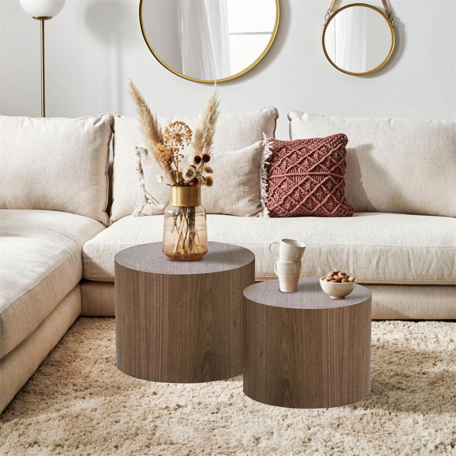 Kevinplus Round Coffee Table Set of 2 Nesting Table Modern Circle Side